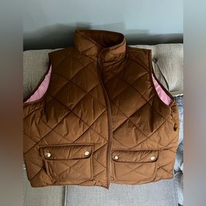 J. Crew Brown Quilted Vest with Pink Lining